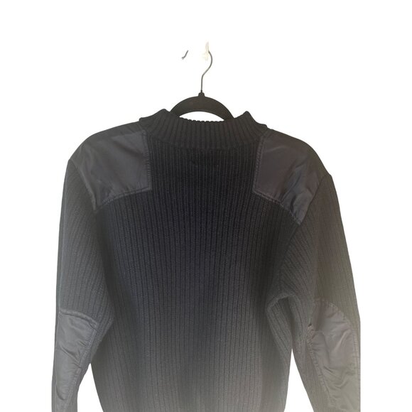 2/$30 Magaschoni Sweater M Black Wool & Nylon Ribbed Padded Shoulders & Elbows - Picture 7 of 13